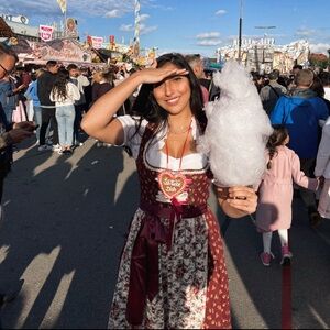 Floral Dirndl Dress with Burgundy Accents